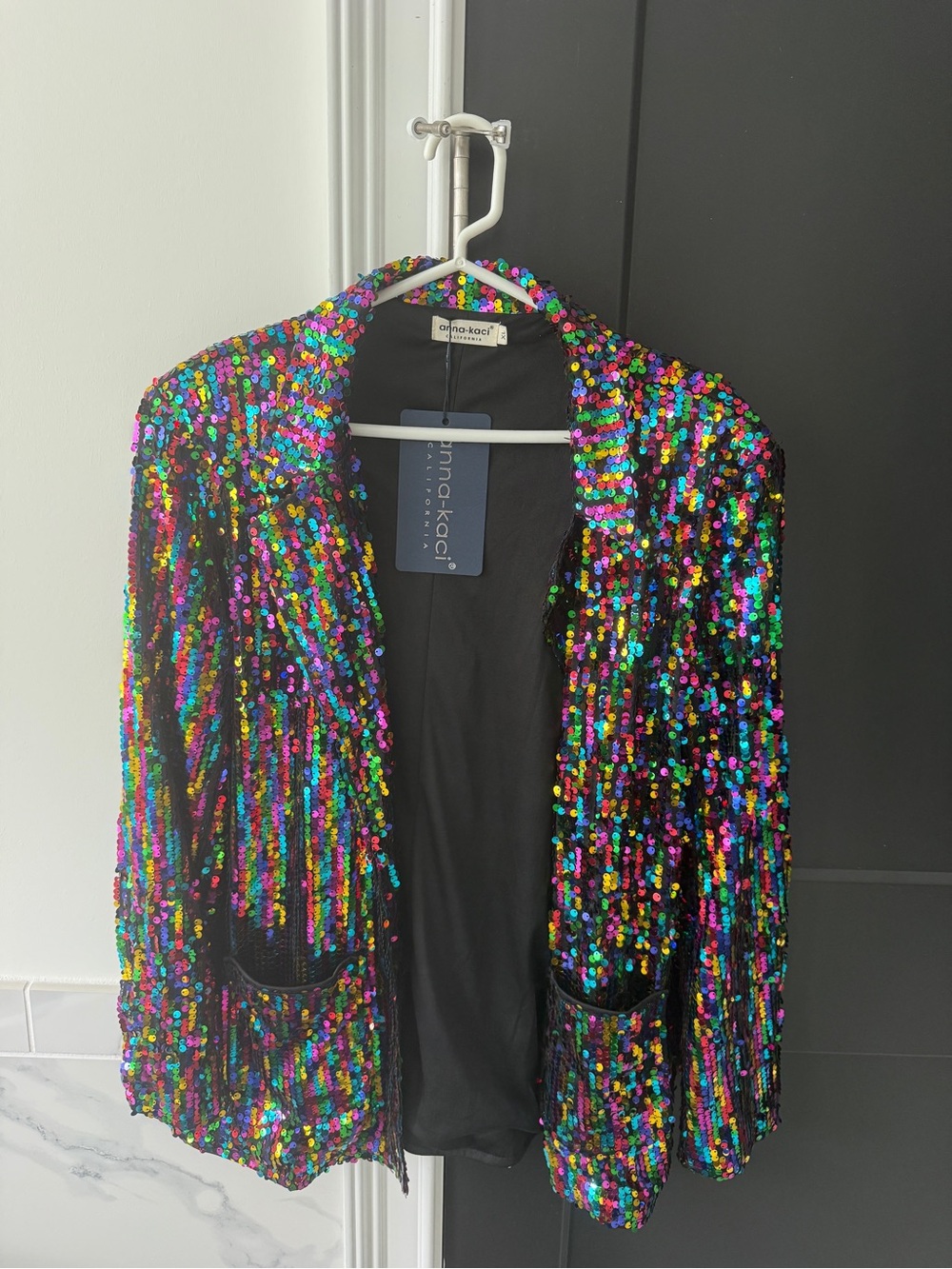 Anna-Kaci Black Multicolor Sequin Blazer